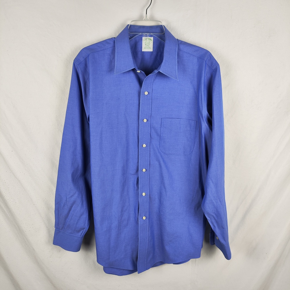 Brooks Brothers Shirt Mens 16.5 34/35 Blue Non Iron Classic Fit Dress Cotton